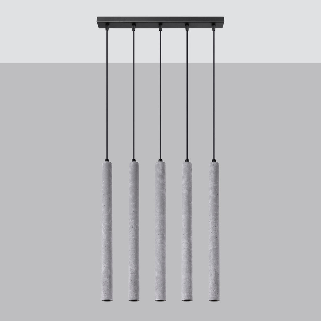 Suspension Pastelo 5 en ligne tubes fins béton gris G9 de profil