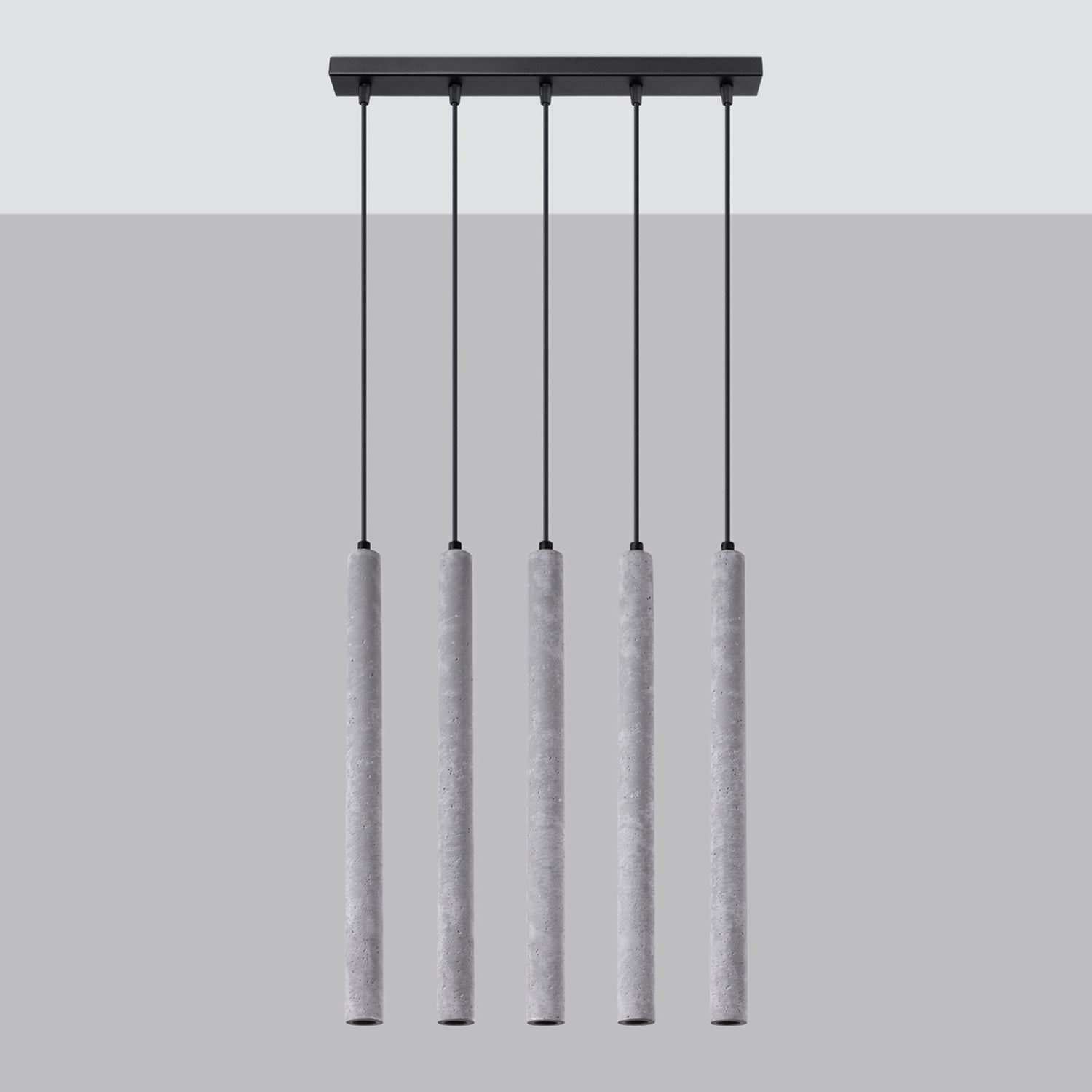 Suspension Pastelo 5 en ligne tubes fins béton gris G9 de profil