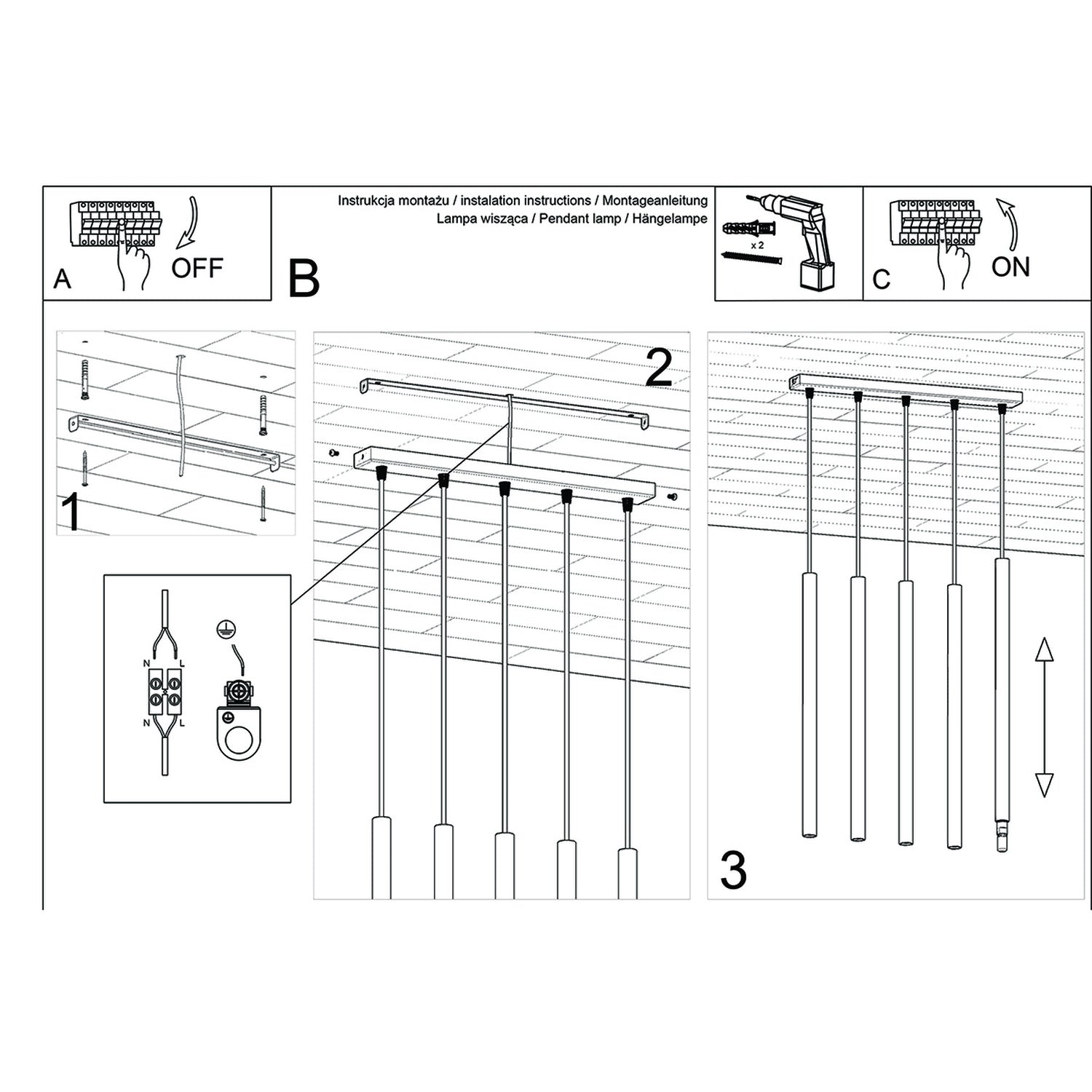 Notice de montage de la Suspension Pastelo 5 en ligne tubes fins béton gris G9