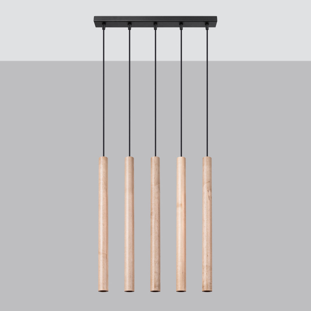 Suspension Pastelo 5 en ligne tubes fins bois G9 de profil