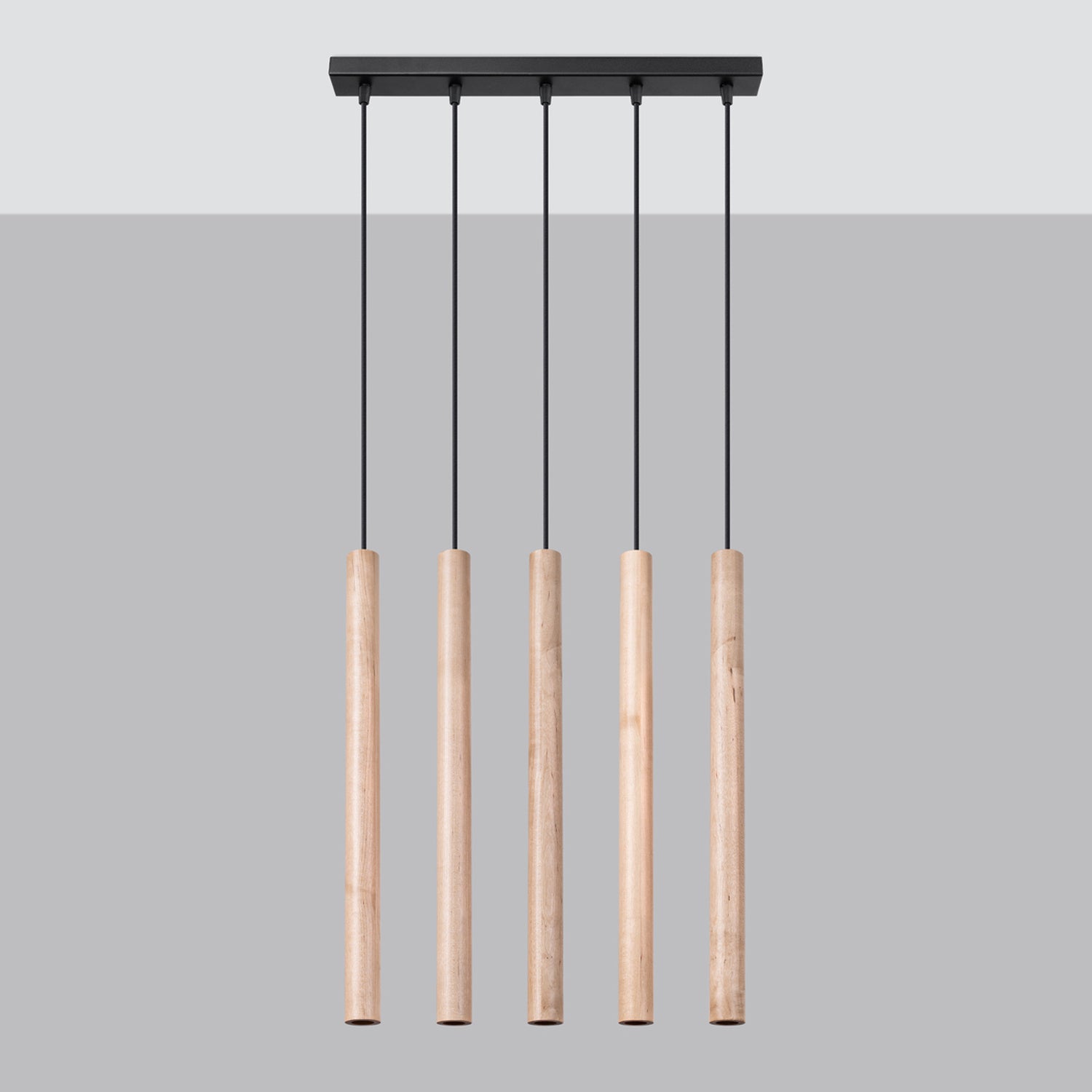Suspension Pastelo 5 en ligne tubes fins bois G9 de profil