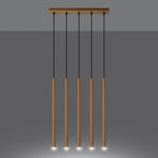 Suspension Pastelo 5 en ligne tubes fins doré G9 allumée, faisceau vers le bas