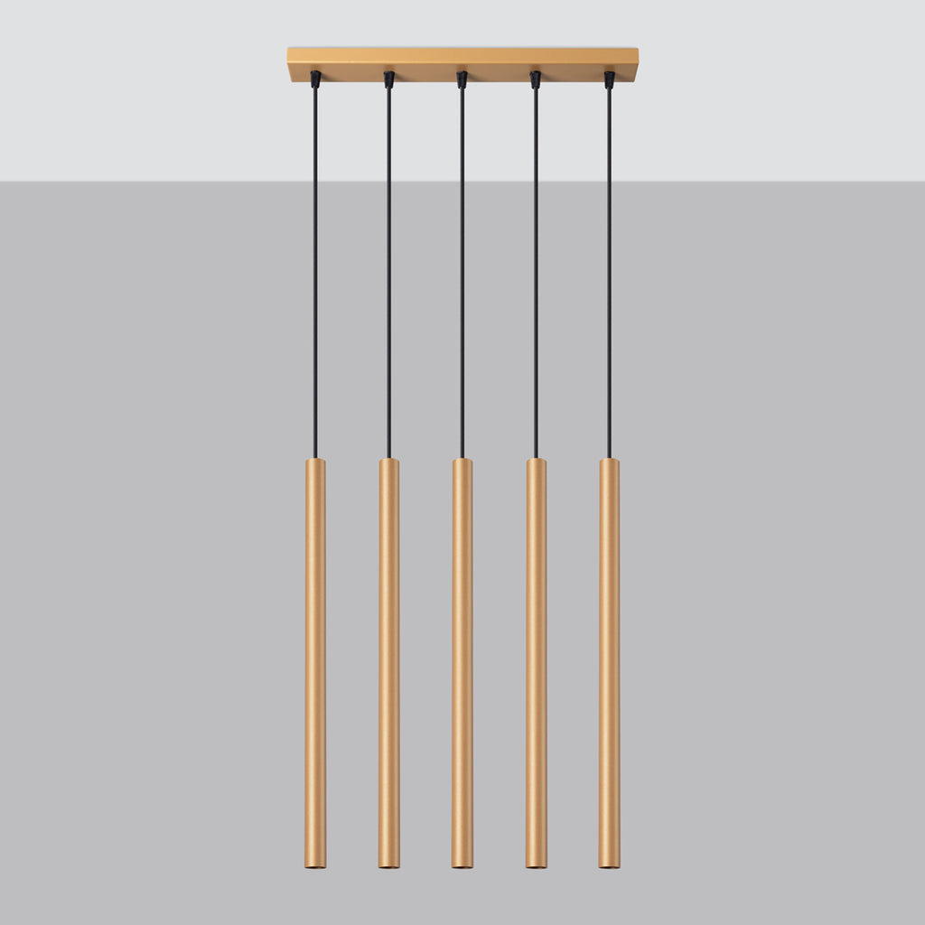 Suspension Pastelo 5 en ligne tubes fins doré G9 de profil