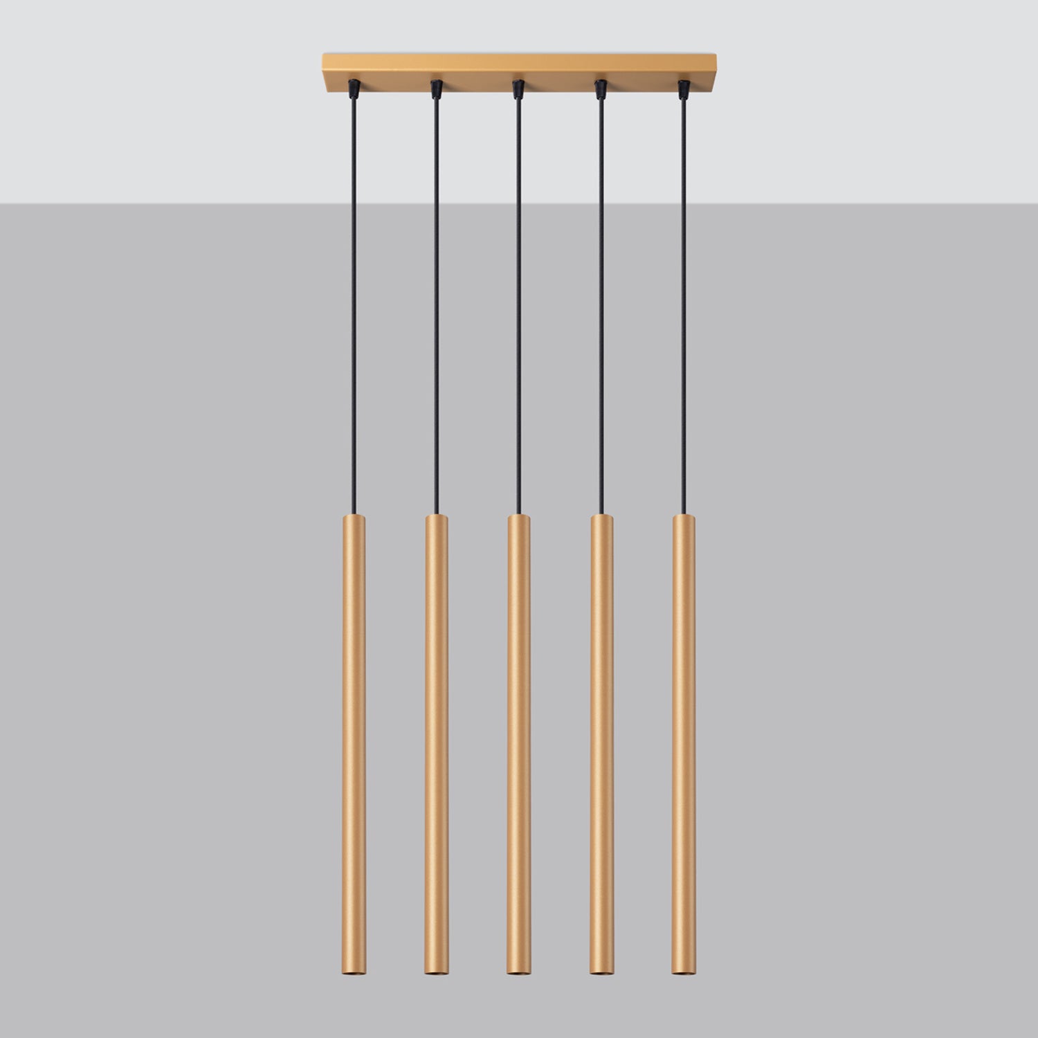 Suspension Pastelo 5 en ligne tubes fins doré G9 de profil