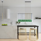 Suspension Pastelo 5 en ligne tubes fins doré poli G9, ambiance contemporaine