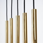 Suspension Pastelo 5 en ligne tubes fins doré poli G9, détail du tube fin