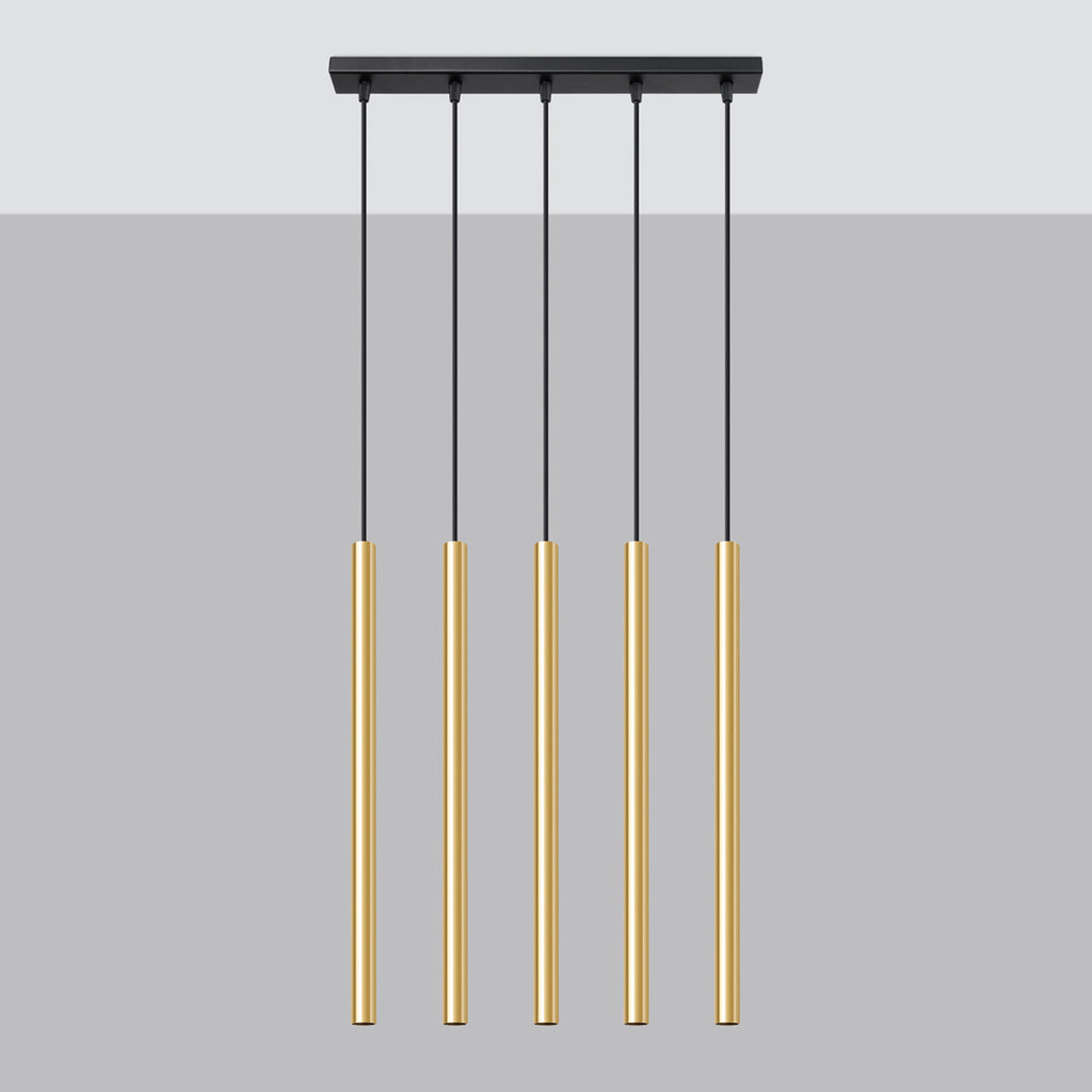 Suspension Pastelo 5 en ligne tubes fins doré poli G9 de profil