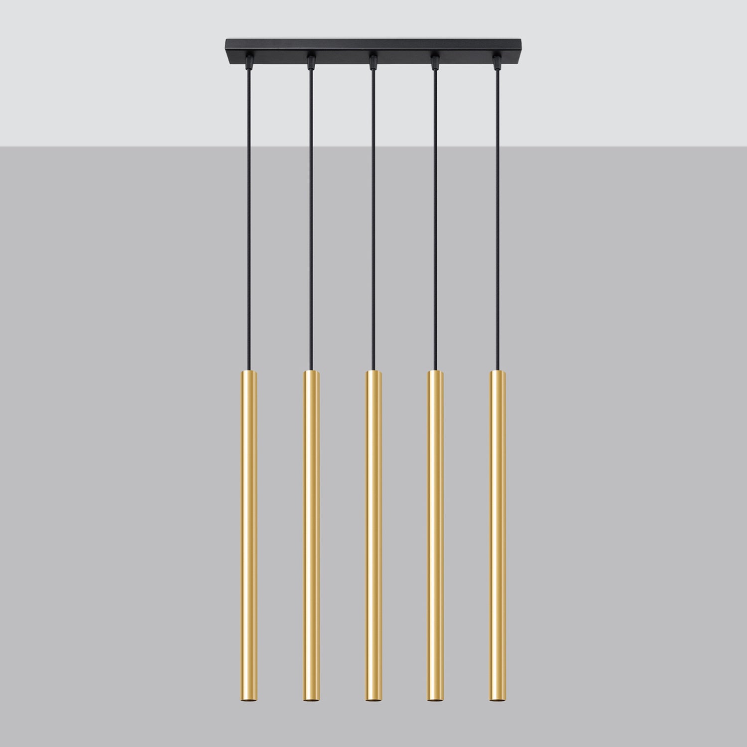 Suspension Pastelo 5 en ligne tubes fins doré poli G9 de profil