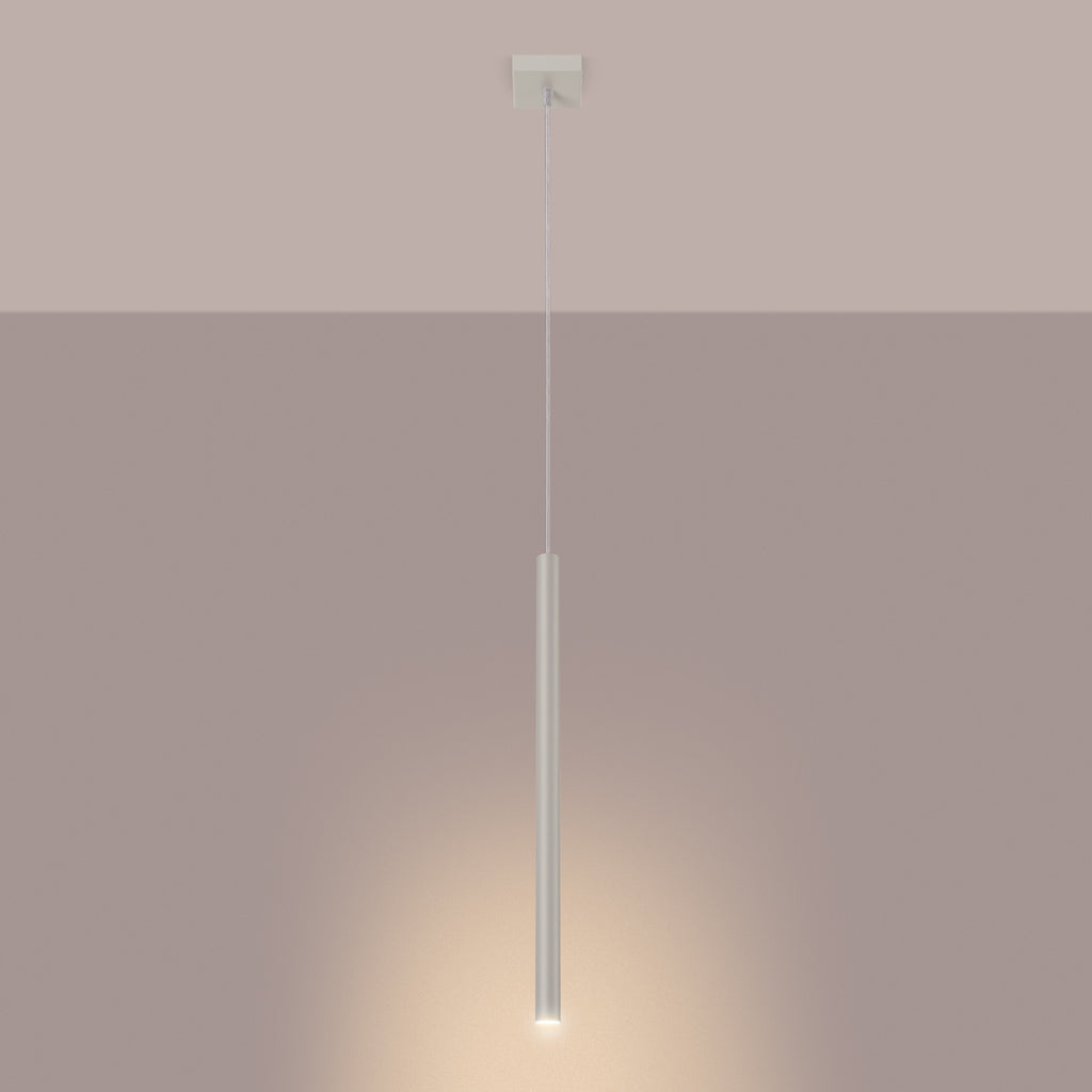 Suspension Pastelo tube fin beige G9 allumé
