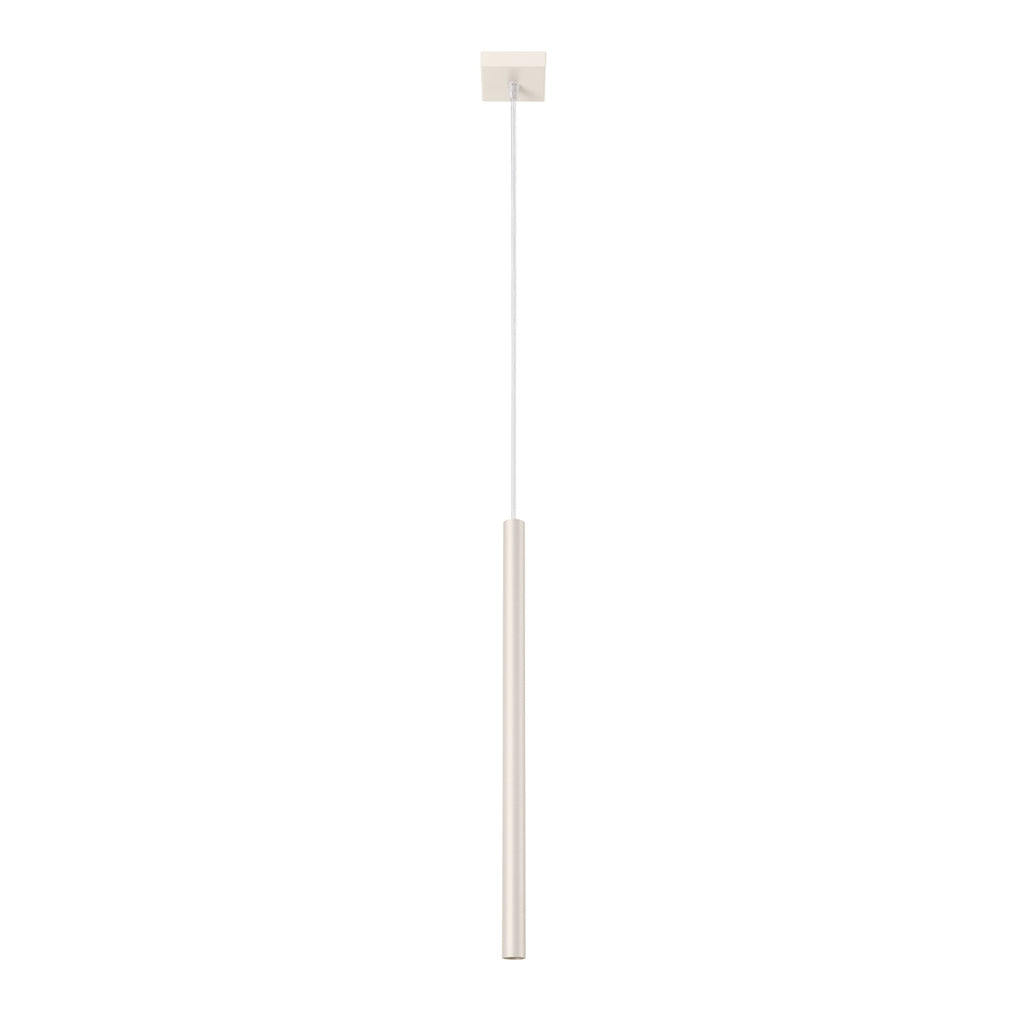 Suspension Pastelo tube fin beige G9, fin tube effilé en acier laqué