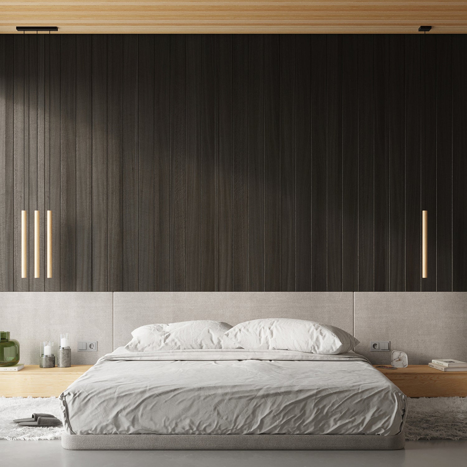 Suspension Pastelo tube fin bois G9, ambiance soignée