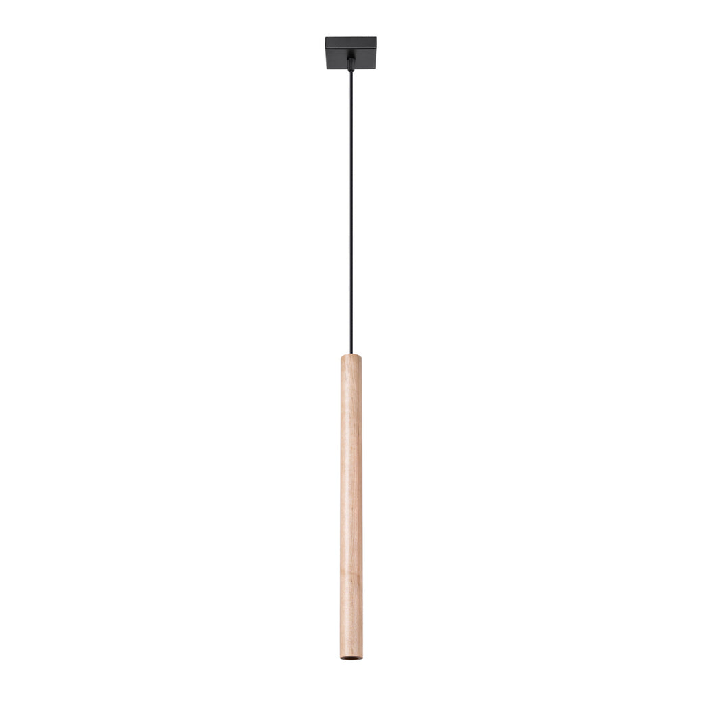 Suspension Pastelo tube fin bois G9, fin tube de bois naturel suspendu à un câble