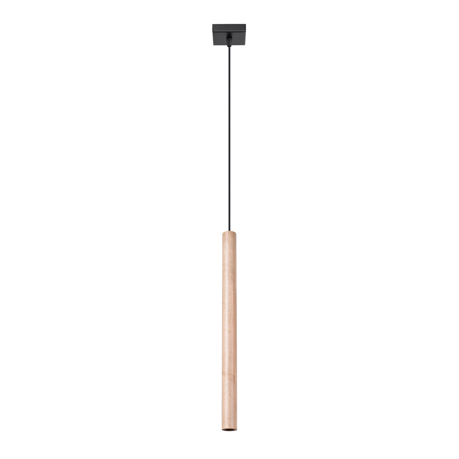 Suspension Pastelo tube fin bois G9, fin tube de bois naturel suspendu à un câble