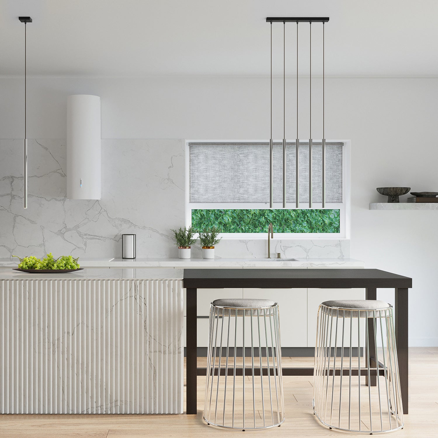 Suspension Pastelo tube fin chrome G9, ambiance contemporaine