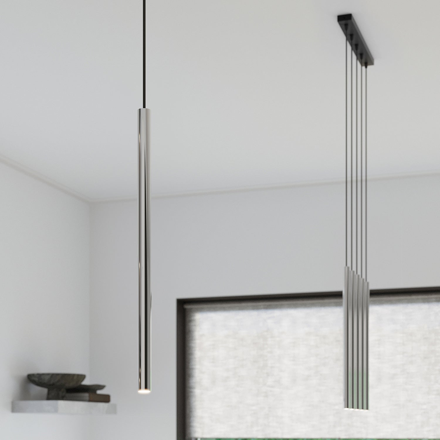 Suspension Pastelo tube fin chrome G9 en ambiance