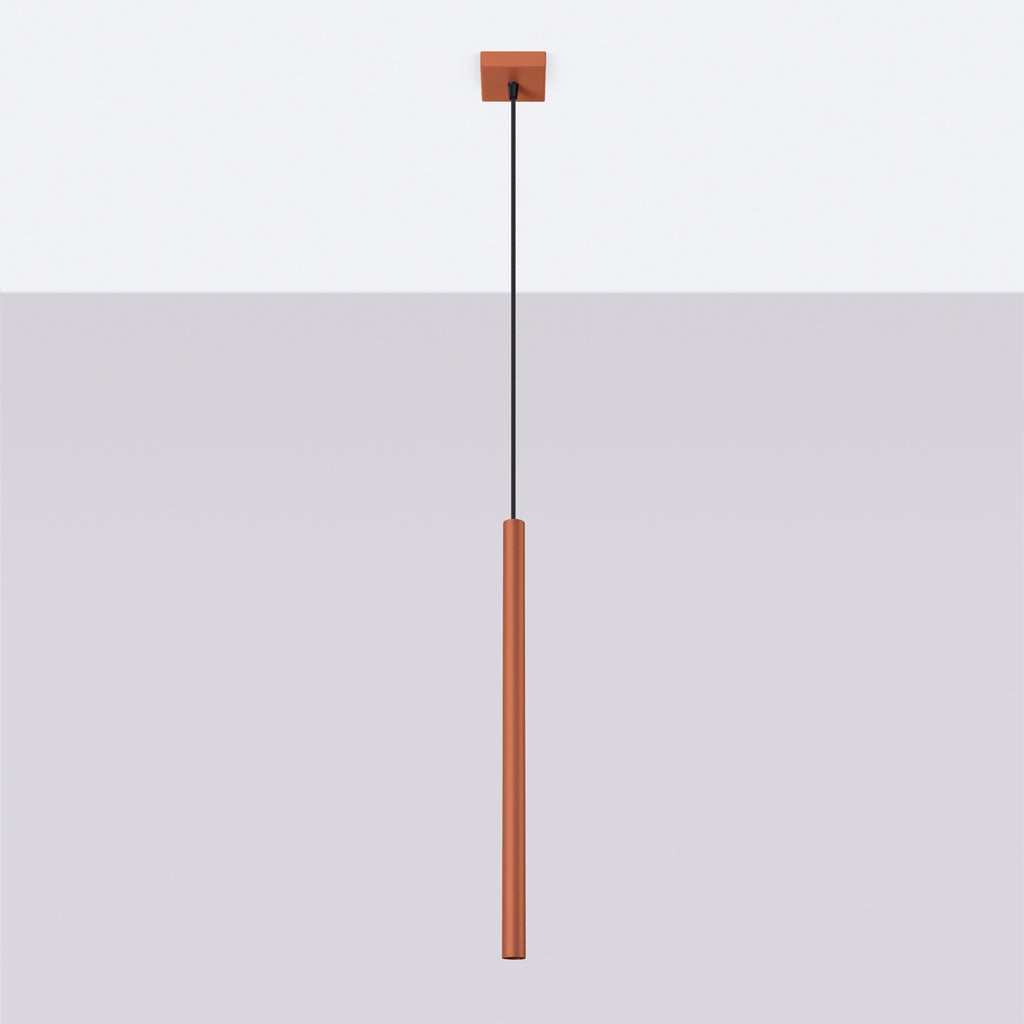Suspension Pastelo tube fin rouge ocre G9 de profil