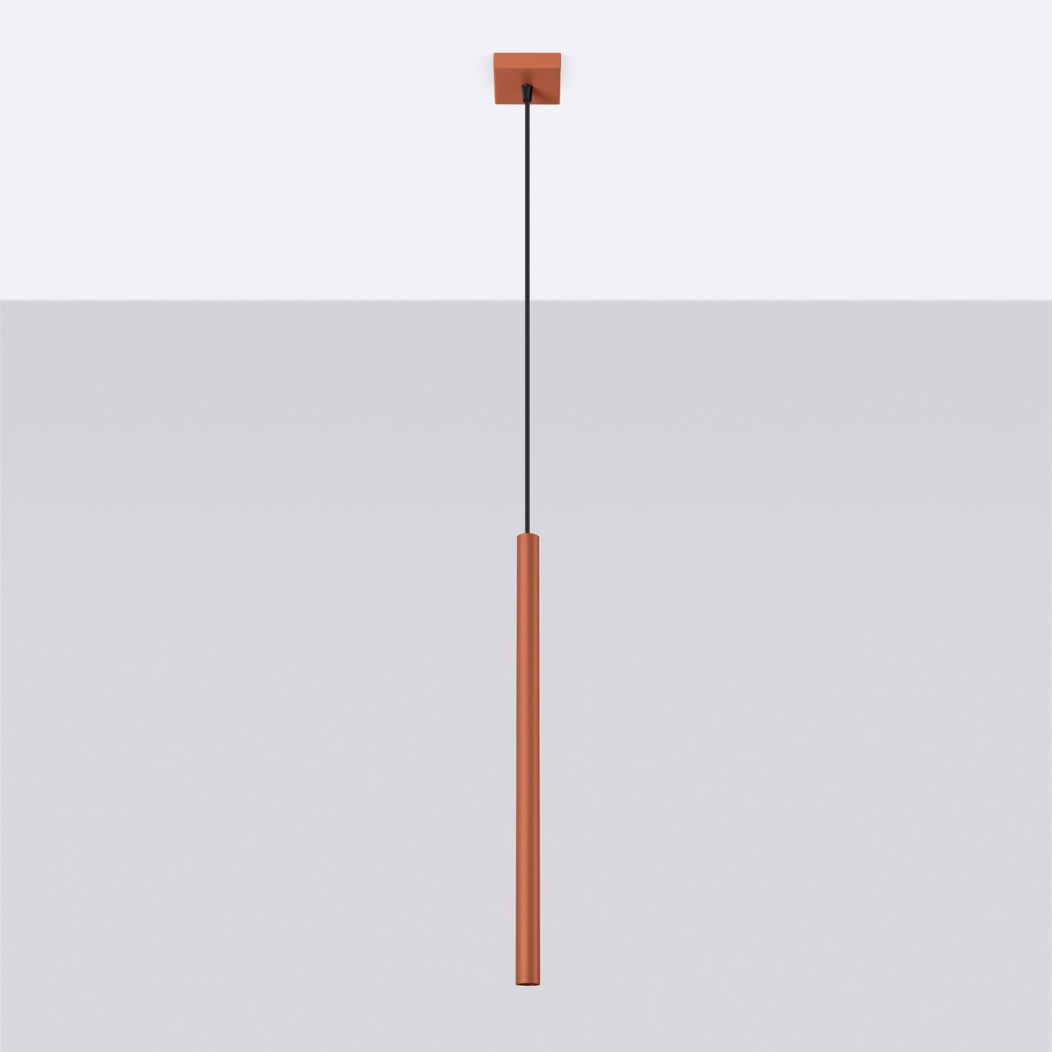 Suspension Pastelo tube fin rouge ocre G9 de profil