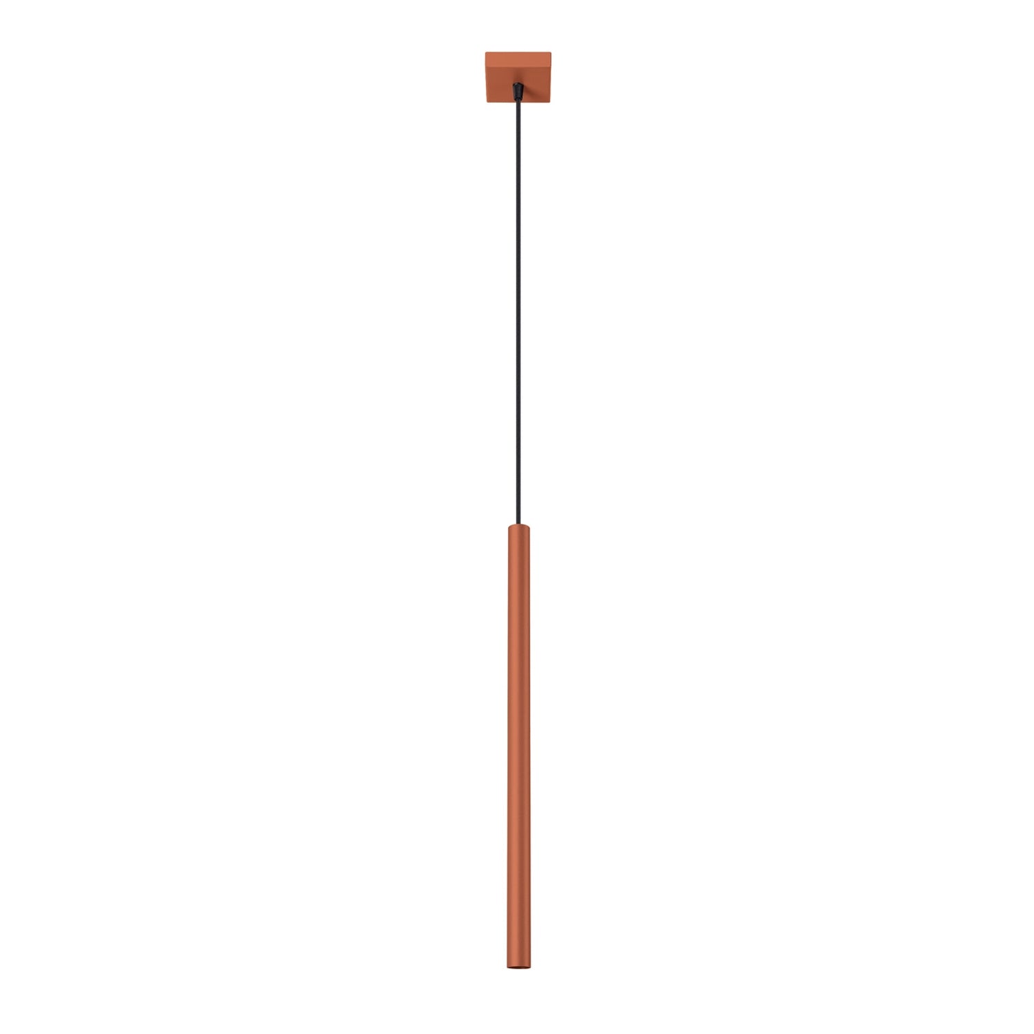 Suspension Pastelo tube fin rouge ocre G9, fin tube effilé en acier laqué