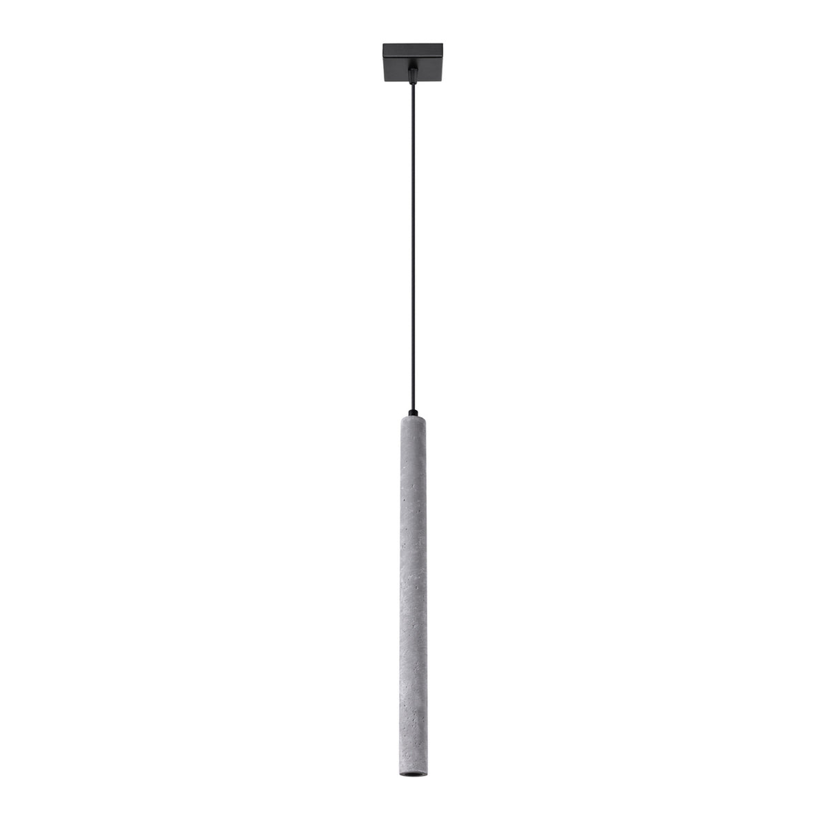 Suspension Pastelo Béton gris tube large sous une rosace carrée noire