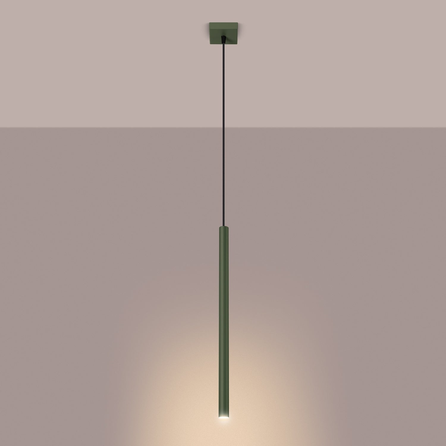 Suspension Pastelo tube fin vert olive G9 allumé