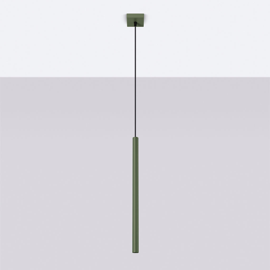 Suspension Pastelo tube fin vert olive G9 de profil