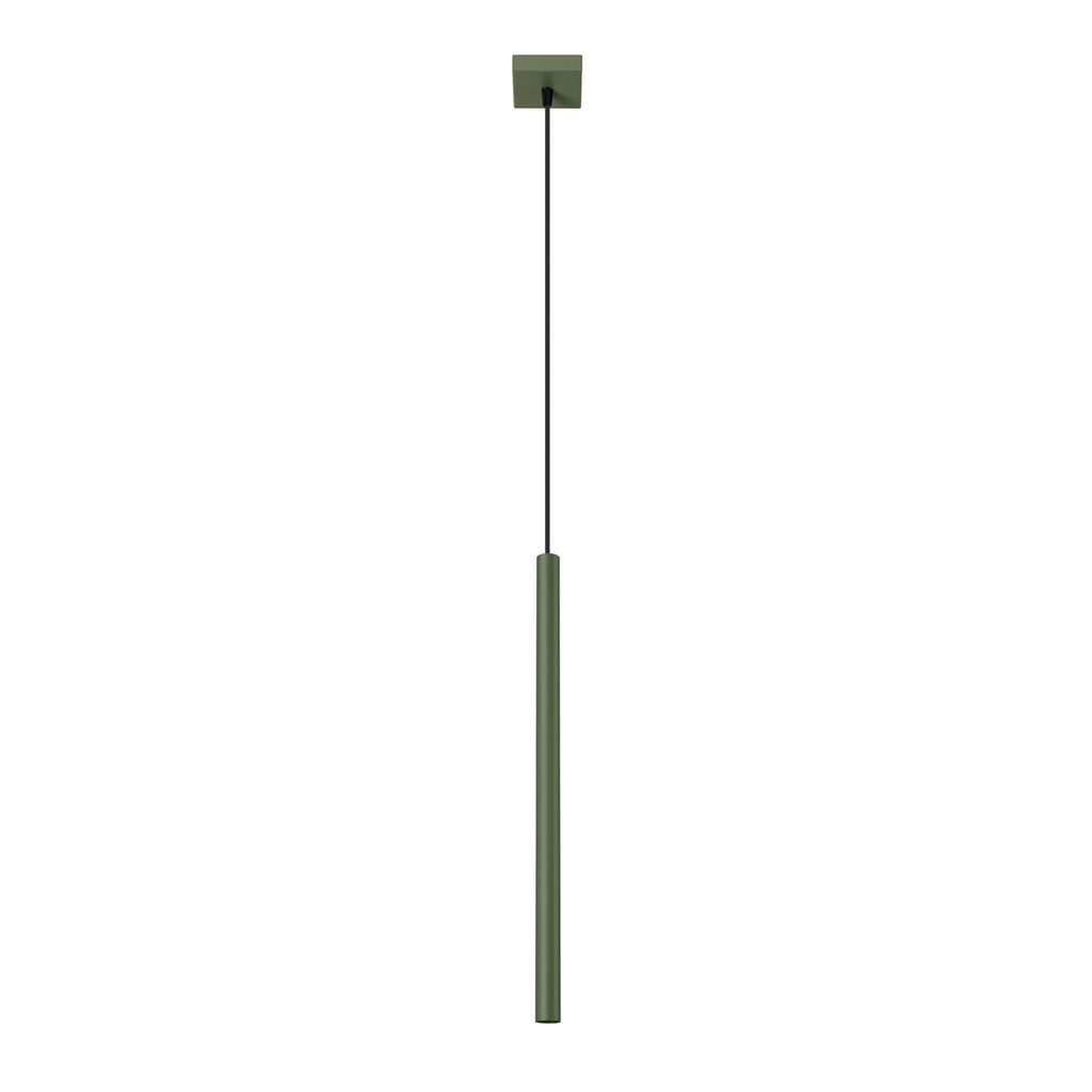 Suspension Pastelo tube fin vert olive G9, fin tube effilé en acier laqué