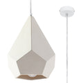 Suspension Pavlus en céramique blanc mat taillée en diamant à facettes avec rosace blanche