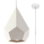 Suspension Pavlus en céramique blanc mat taillée en diamant à facettes avec rosace blanche