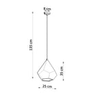 Schéma coté suspension Pavlus hauteur 135 cm abat-jour 25 cm sur 35 cm et rosace de 8 cm