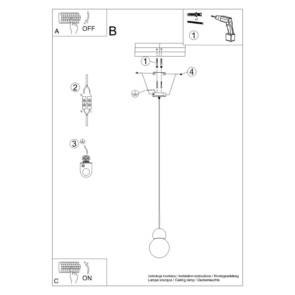 Notice de montage : Suspension Pekka verre opale et bois G9