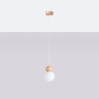 Suspension Pekka verre opale et bois G9 de profil