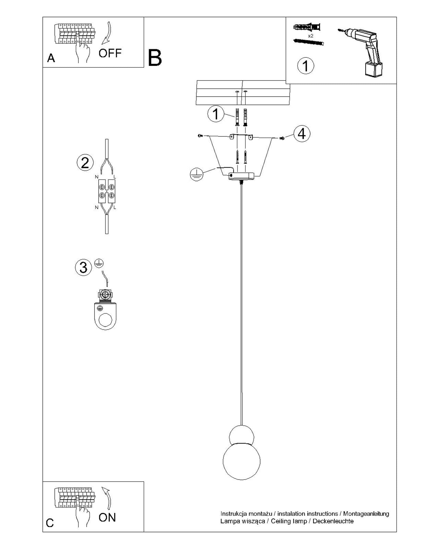 Notice de montage : Suspension Pekka verre opale et bois G9