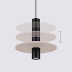 Suspension Pelta disque feutre beige et acier noir GU10, détail