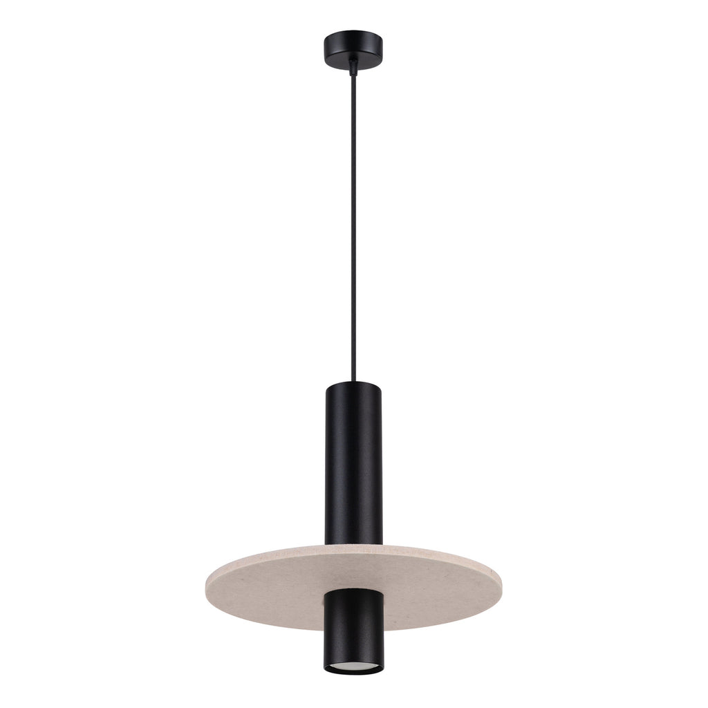 Suspension Pelta disque feutre beige et acier noir GU10