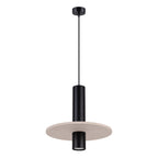 Suspension Pelta disque feutre beige et acier noir GU10
