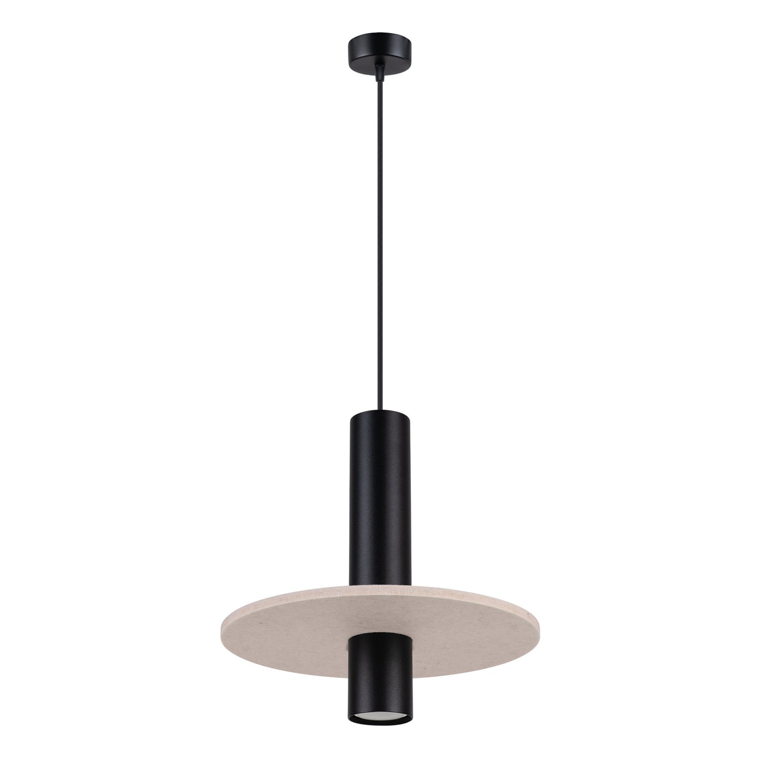 Suspension Pelta disque feutre beige et acier noir GU10