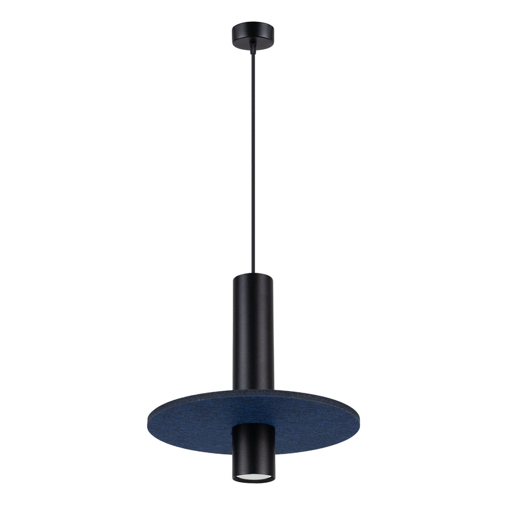 Suspension Pelta disque feutre bleu marine et acier noir GU10