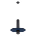 Suspension Pelta disque feutre bleu marine et acier noir GU10