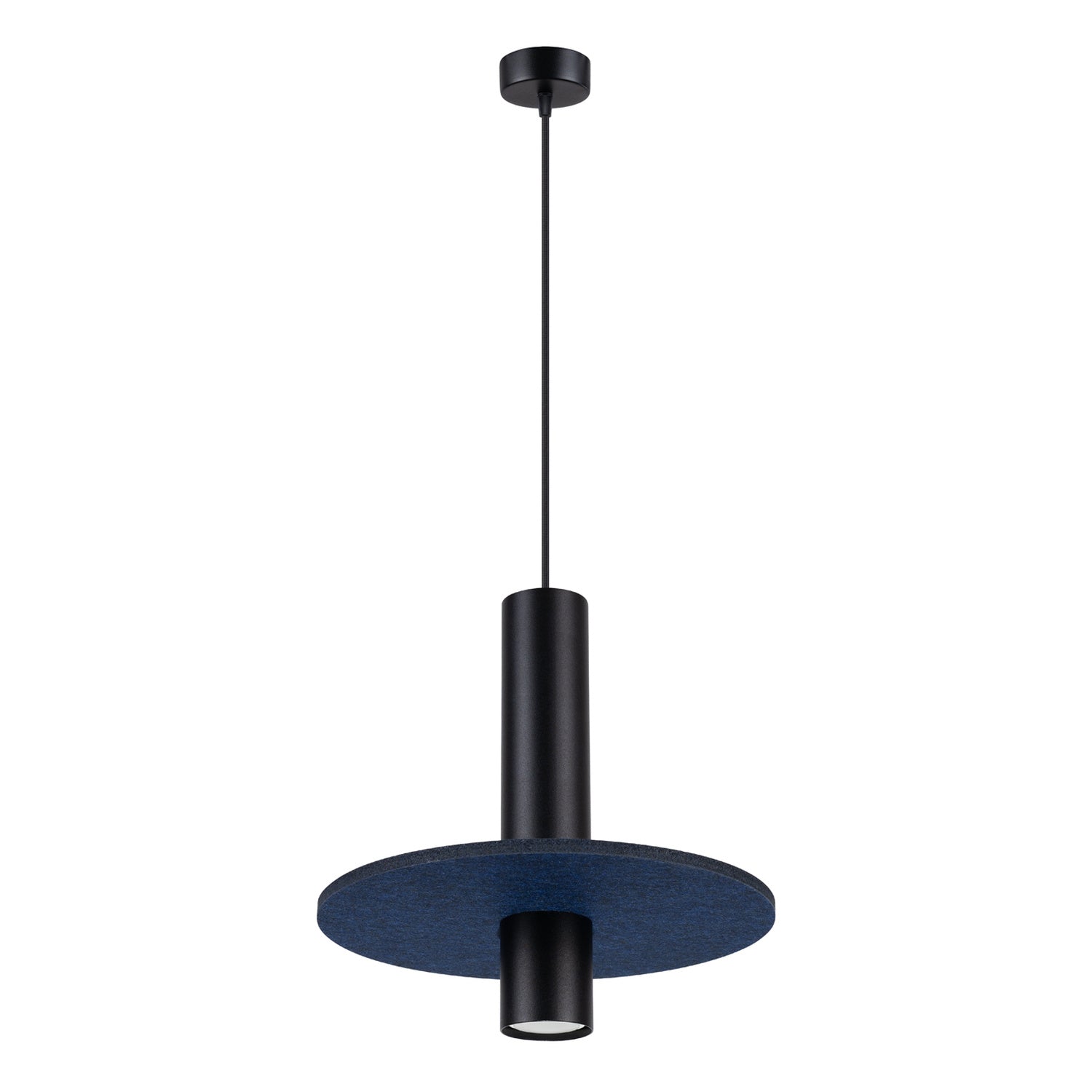 Suspension Pelta disque feutre bleu marine et acier noir GU10
