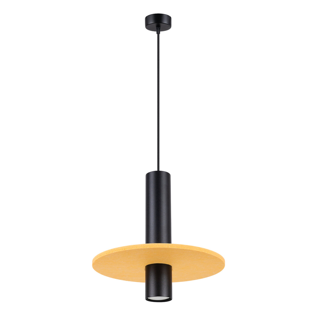 Suspension Pelta disque feutre jaune moutarde et acier noir GU10