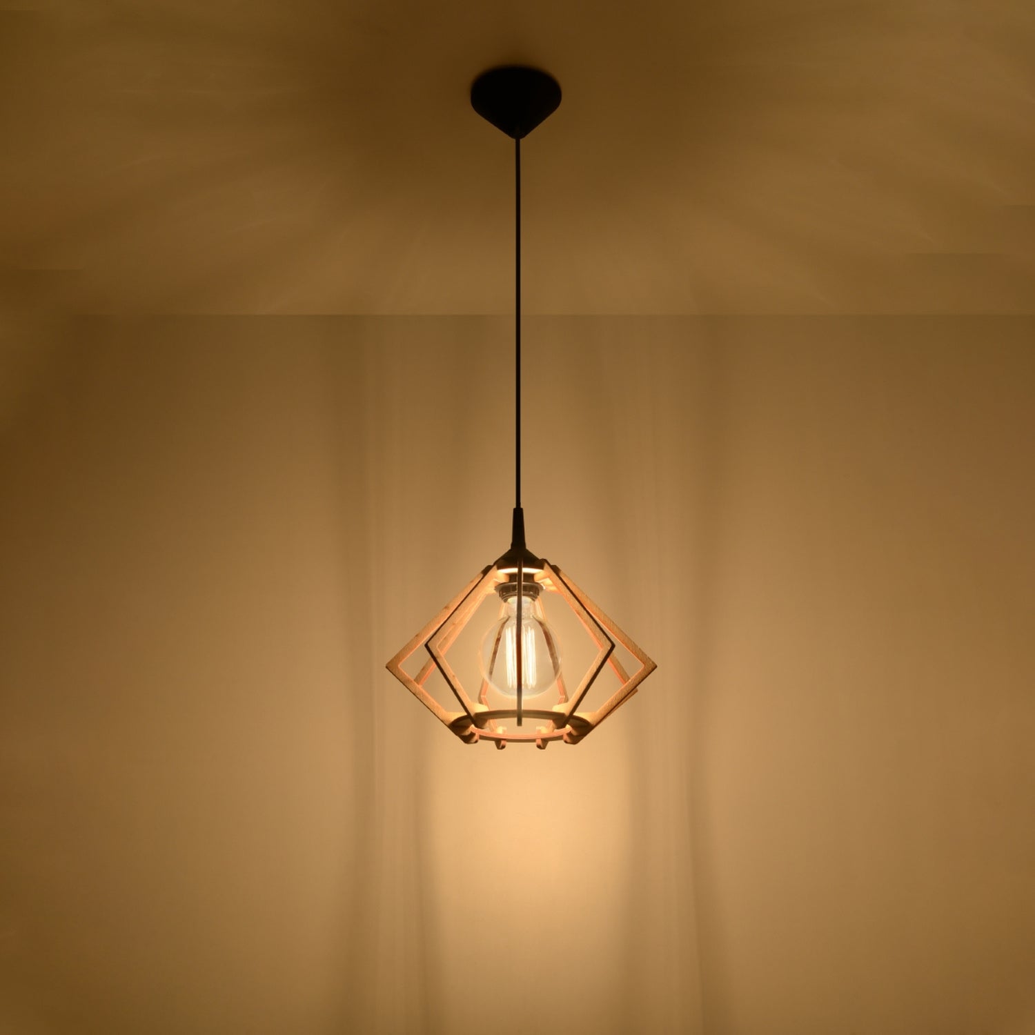 Suspension Pompelmo diamant bois naturel, détail des lattes de bois