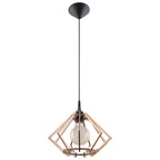 Suspension Pompelmo diamant bois naturel, abat-jour géométrique en bois naturel, ampoule E27 apparente