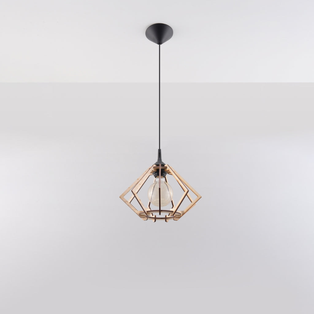 Suspension Pompelmo diamant bois naturel, vue de profil