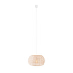 Suspension Praslin I en coton crème avec son câble et sa rosace blancs sur fond blanc