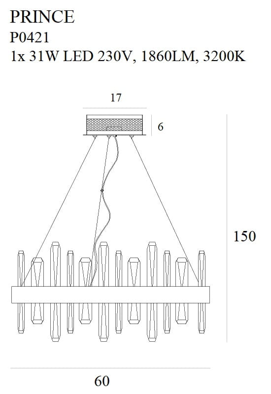 Dimensions Suspension Prince 60 cm dorée