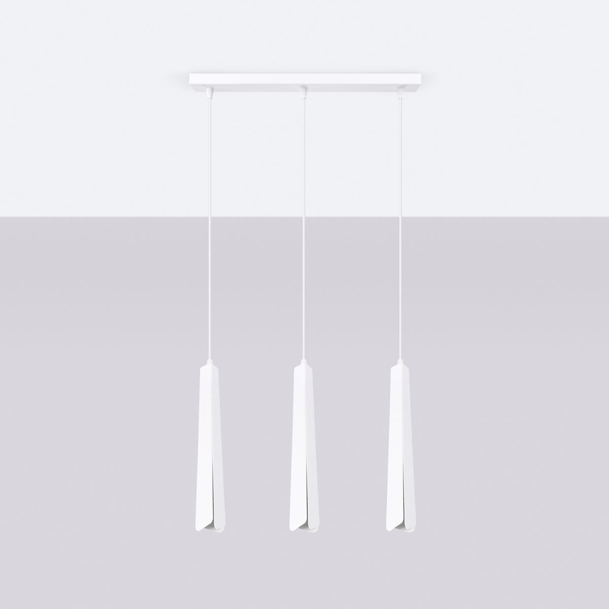 Suspension Prysm 3 en ligne Métal blanc sur fond gris clair