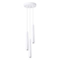 Suspension Prysm 3 en grappe métal blanc G9, trois fins prismes d'acier blanc pliés à hauteurs décalées