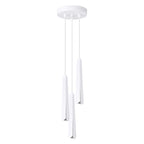 Suspension Prysm 3 en grappe métal blanc G9, trois fins prismes d'acier blanc pliés à hauteurs décalées