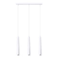 Suspension Prysm 3 en ligne métal blanc G9, trois fins prismes d'acier blanc pliés alignés sur une réglette