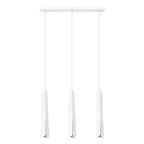 Suspension Prysm 3 en ligne métal blanc G9, trois fins prismes d'acier blanc pliés alignés sur une réglette